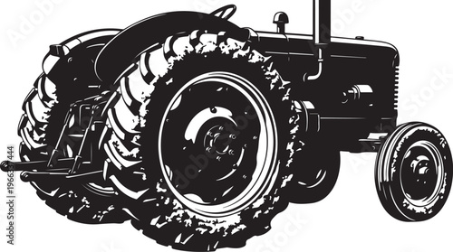 Vintage Tractor Illustration in Black and White Colors Only