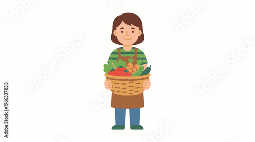 Flat design woman holding basket of fresh vegetables