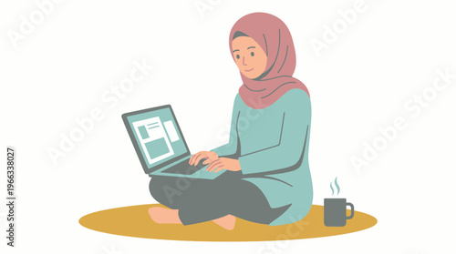 Woman in Hijab Working on Laptop