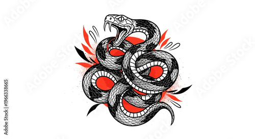 Aggressive Snake Illustration with Red Accents
