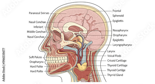 Anatomical Diagram of Human Head and Neck - Medical Illustration