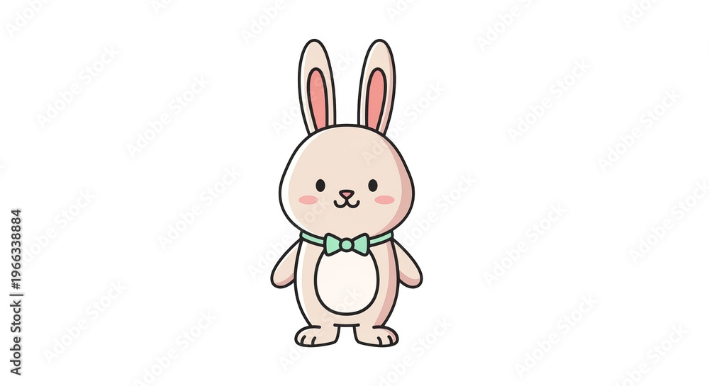 Fototapeta premium A cute cartoon rabbit wearing a bow tie stands on a.