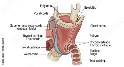 Anatomy of the Human Larynx and Vocal Cords - Detailed Medical Illustration