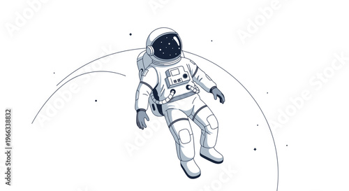 Astronaut floating in outer space, starry helmet, white suit, minimalist style