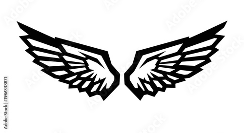 Black Angel Wings Silhouette Isolated on White Background, Graphic Design Element