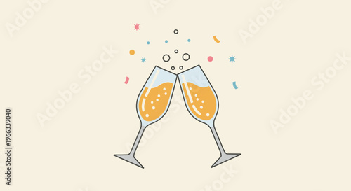 Champagne Glasses Clinking with Confetti and Bubbles - Celebration Toast