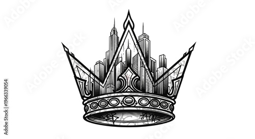 City Crown Illustration: Skyscraper Skyline Crown Symbolizing Urban Power and Royalty