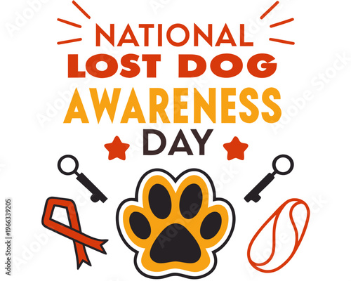 National Lost Dog Awareness Day Vector Design, Dog Rescue and Animal Welfare Concept, Help Missing Pets Isolated on White Background