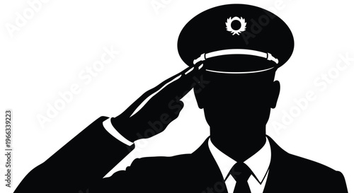 A striking vector graphic illustration of a military officer in uniform saluting with respect and honor