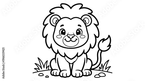 Smiling Cartoon Lion Closeup Face.