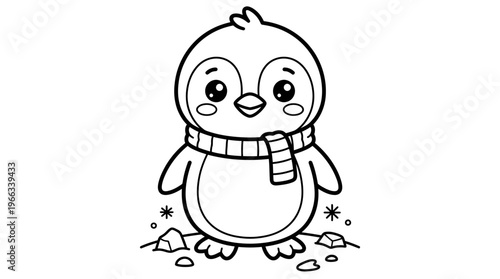 Cute Cartoon Penguin Wearing Scarf.