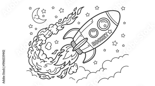 Rocket ship blasting into space.