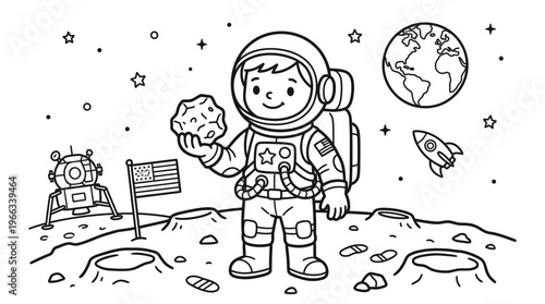 Astronaut in Space Suit Holding Rock.