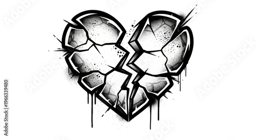Cracked Heart Graffiti Art - Broken Love Symbol with Dripping Paint