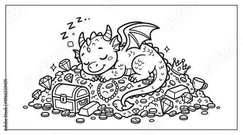 Sleeping dragon on treasure hoard gold.