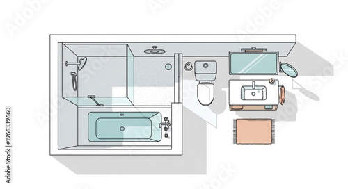 Bathroom Layout Illustration - Top-Down View with Fixtures.