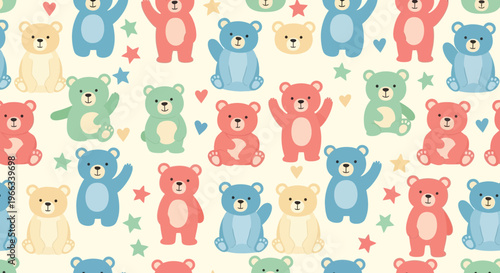 Cute Teddy Bear Pattern, Children's Fabric Design, Baby Shower Background