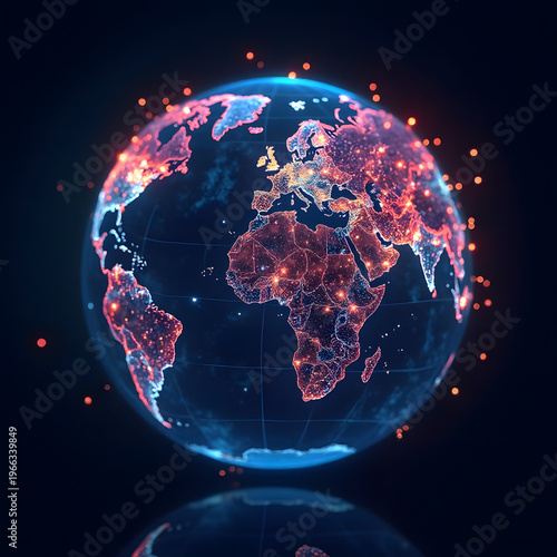 Planet Earth in space illuminated by the sun with a detailed global view of oceans, continents, and atmosphere against a dark starry background