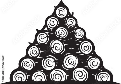 Black and white illustration of a large candy pile