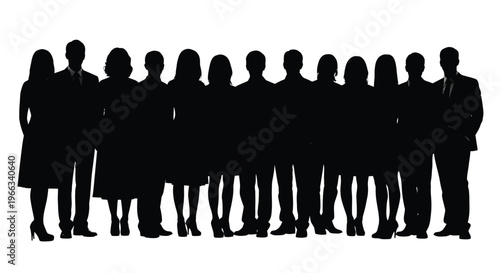 Diverse professional business team standing together as an abstract vector graphic illustration.