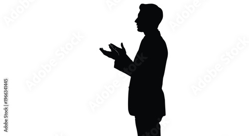 Vector illustration of a professional man silhouette presenting or holding something in his open hands