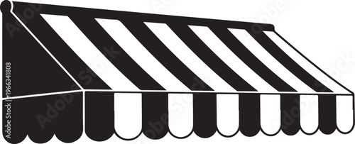 Black and white striped awning with scalloped edge design