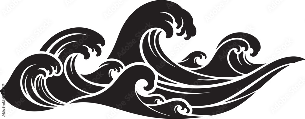 Fototapeta premium Stylized Black and White Ocean Wave Graphic Illustration Design