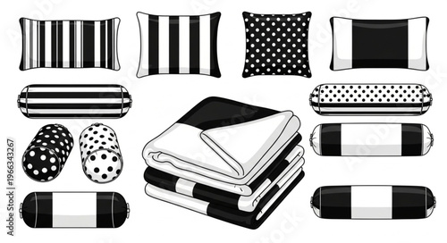 Black and White Decorative Pillows and Blanket Collection.