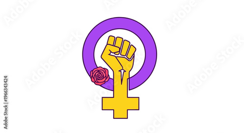 Feminist Symbol with Raised Fist and Rose