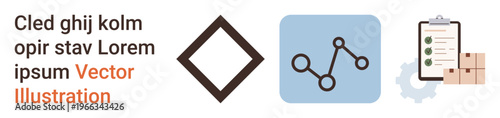 Business analytics, supply chain logistics, data visualization, workflow management, statistical analysis, process efficiency. Diagram with chart and checklist icons. Data visualization and business