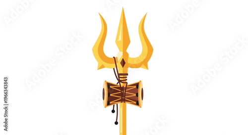 Golden Trishul with Damaru Drum, Symbol of Lord Shiva, Hindu Mythology