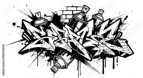 Graffiti Art Spray Cans and Urban Tagging Style Illustration