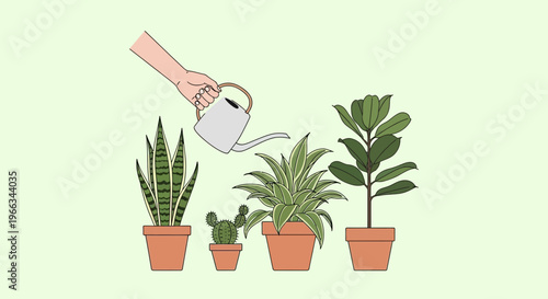 Hand Watering Potted Houseplants: Snake Plant, Cactus, Fiddle Leaf Fig