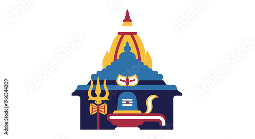 Hindu Temple Icon: Shiva Lingam and Trident on White Background