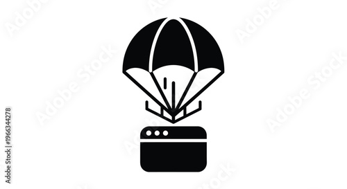 A compelling vector graphic illustration depicting a parachute safely delivering a web browser window, symbolizing essential software download, content update, or digital deployment.