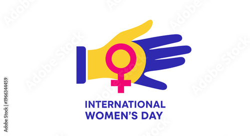 International Women's Day symbol with hand graphic and text