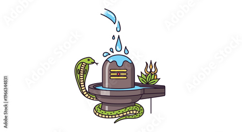 Lord Shiva Lingam with Snake and Water Pouring, Indian Deity