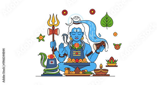 Lord Shiva Meditating, Ganges River Flowing, Trinetra, Third Eye, Hindu Deity