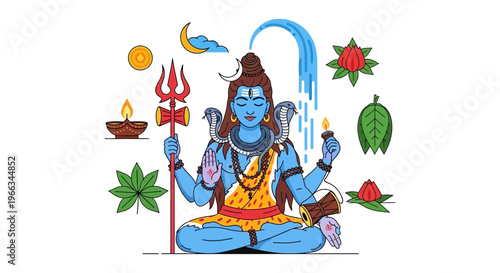 Lord Shiva Meditating, Hindu Deity, Yoga Pose, Spiritual Icon, Indian Culture
