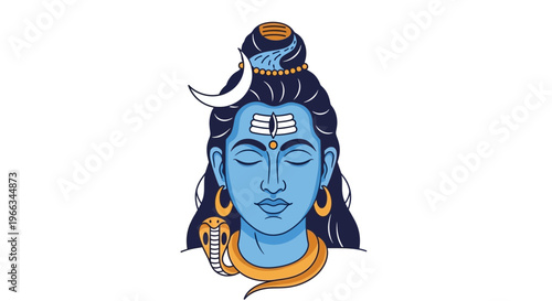 Lord Shiva Meditating Blue Face Third Eye Crescent Moon Cobra Necklace
