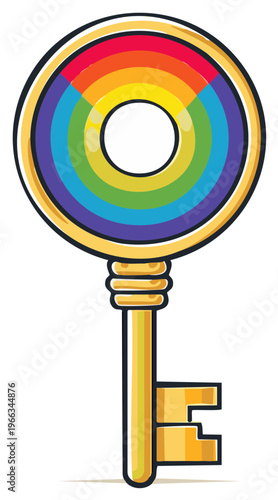 Colorful key with rainbow design inside, a unique and vibrant symbol representing access, unlocking potential and diverse perspectives