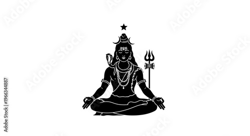 Lord Shiva Sitting in Meditation, Hindu Deity, Yoga Pose, Trinetra