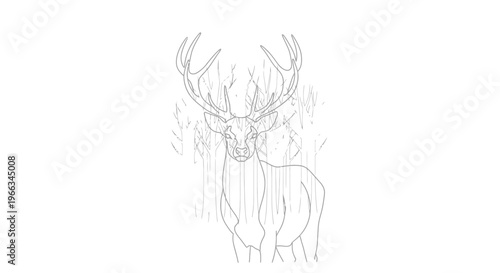 Stylized line art illustration of a powerful stag with large antlers, a minimalist black and white wildlife drawing.