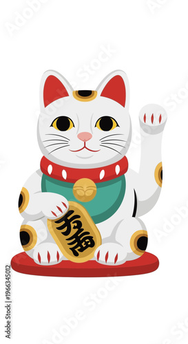 Lucky Cat Maneki Neko Waving Right Paw for Wealth and Good Fortune