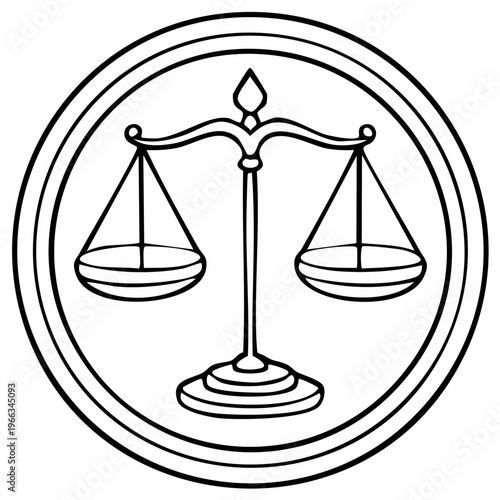 Drawn Emblem of Justice Scales Symbol Inside a Circle