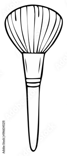 Hand drawn illustration of a fluffy makeup powder brush tool in black outline