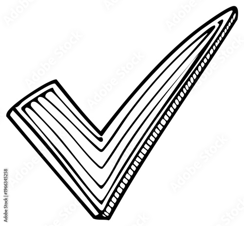 Hand Drawn Check Mark Symbol, Simple Outline Graphic, Doodle Art Style
