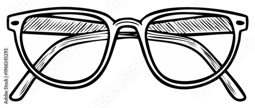 Hand Drawn Eyeglasses Black and White Line Art Prescription Fashion Accessories