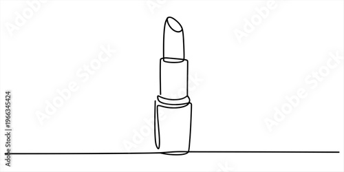 Continuous line drawing of a lipstick tube in a minimalist style on a white background. Vector, illustration