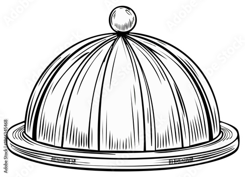 Domed serving dish sketch artwork line art illustration for restaurant catering service or gourmet food design